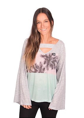 Blusa manga longa estampa de palmeiras