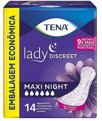 ABSORVENTE NOTURNO LADY DISCREET MAXI NIGHT C/14 UNI - TENA