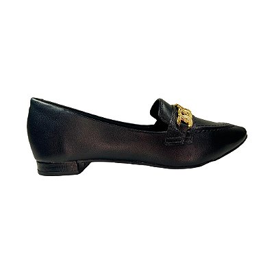 (8117-14657) Mocassim Bico Fino Detalhe Preto