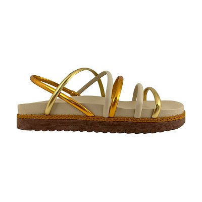 (8335-82190) Sandália Flatform Multi Tiras  Metalic Topazio