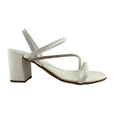 (A2098.25410) Sandália Tira Diagonal Strass Branco