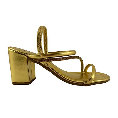 (A2098.25410) Sandália Tira Diagonal Strass Ouro