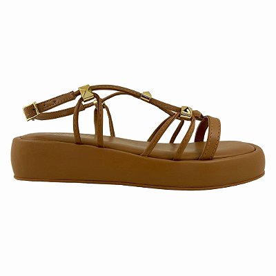 (Z012) Flatform Tiras Tachas Cappuccino