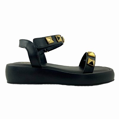 (Z020) Flatform Tiras Tachas Preto