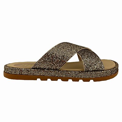 (437-3307) Sandália Flatform Tiras Cruzadas  Ouro