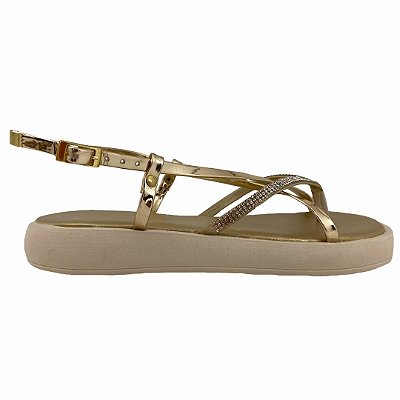 (3796G) Flatform Tiras Strass Ouro Light