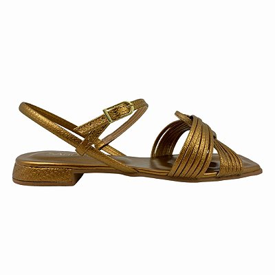 (303-65L)Sandália Tiras Salto Baixo Bronze