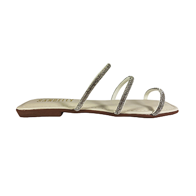 (Ff2306) Sandália Rasteira Tiras Strass Off White