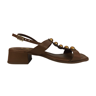 (T011849) Sandália Salto Bloco Esferas Cappuccino