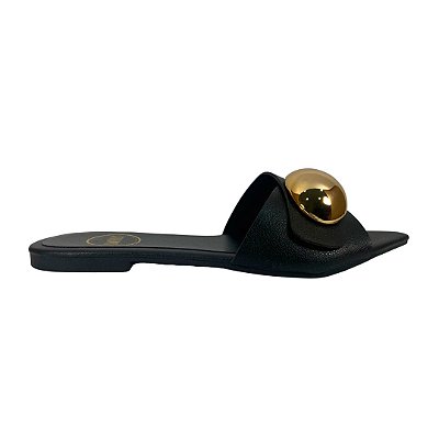 (R261859) Rasteira Detalhe Metalizado Preto