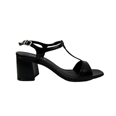 (5313-11539) Sandália Salto Bloco Tiras Preto