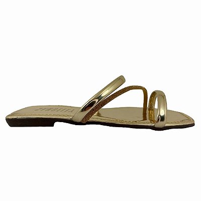 (Gc2129) Rasteira Tira Diagonal Strass Ouro Light