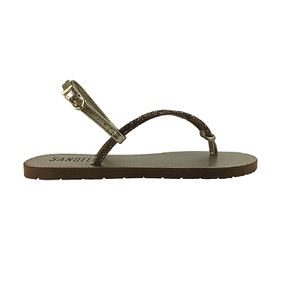 (420 C293) Rasteira Tiras Strass Dourado