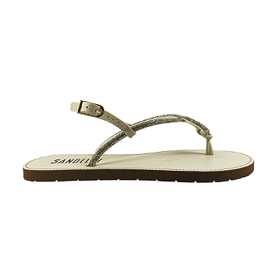 (420 C293) Rasteira Tiras Strass Off White