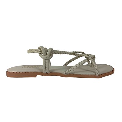 (F1711) Sandália Rasteira Tiras Trançadas Off White