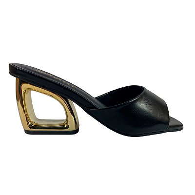 (Z6501-28767) Tamanco Salto Geométrico Vazado Preto