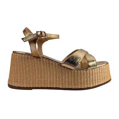 (Z6590-28811) Sandália Plataforma Tramas Naturais Champagne