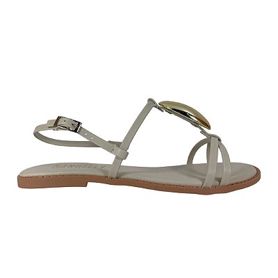 (F1753) Rasteira Tiras Finas E Detalhe Dourado Off White