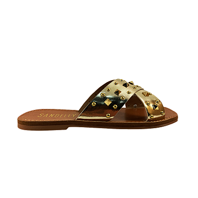 (L252045) Rasteira Tiras Tachas Ouro Light