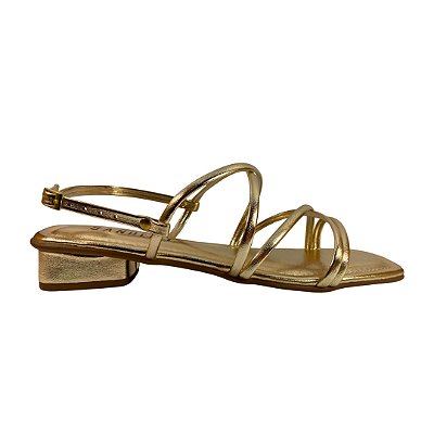 (3592Ag) Sandália Salto Bloco Tiras Ouro Light