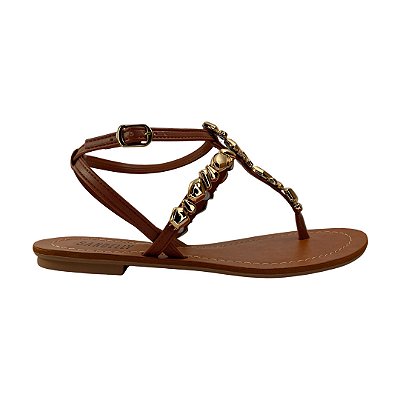 (8153-7000) Sandália Rasteira Detalhes  Caramelo