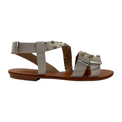 (8131-7000) Sandália Rasteira Detalhe Strass  Off White