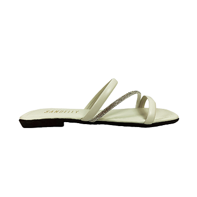 (Gc2129) Rasteira Tira Diagonal Strass Prata Velho