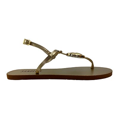 (420 C309) Sandália Rasteira Detalhe  Ouro Light