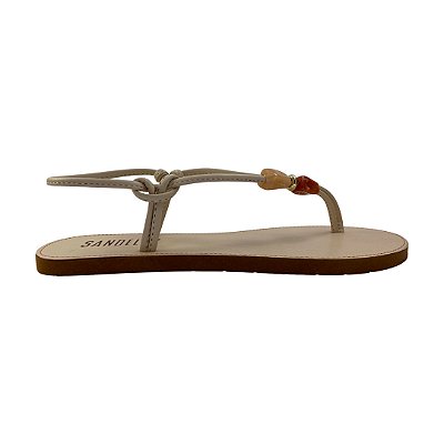 (420 C348) Sandália Rasteira Detalhes Panna Cota