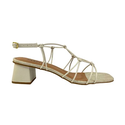 (4611965) Sandália Salto Bloco Tiras Finas Nós  Off White