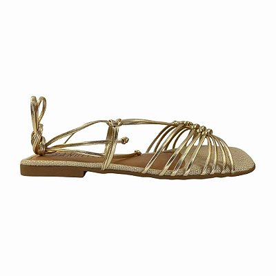 (7041786) Sandália Rasteira Tiras Amarração Detalhe Em Nós Champagne