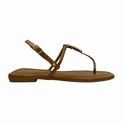 (702611454) Sandália Rasteira Tiras Em T Detalhe  Cappuccino