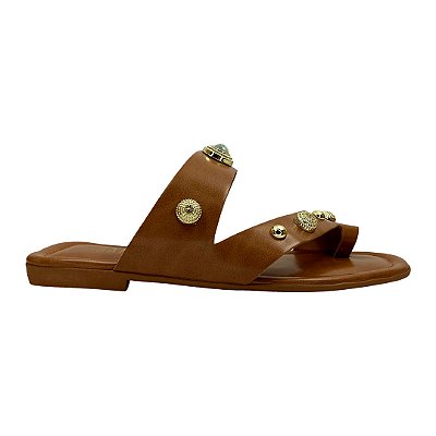 (701911454) Rasteira Encaixe Anatômico Detalhes Metálicos Cappuccino