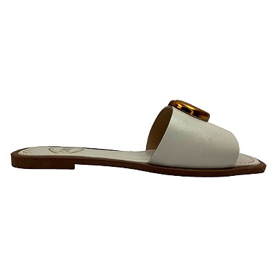 (951927) Rasteira Minimalista Detalhe Metálico Off White