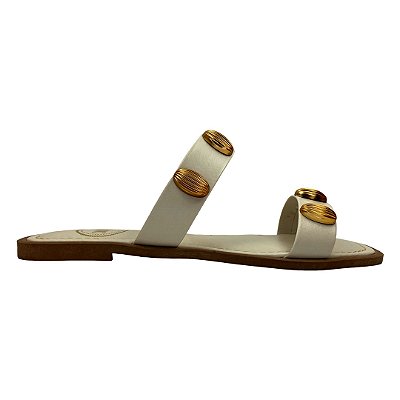 (951932) Rasteira Duas Tiras Detalhes Metálicos Off White