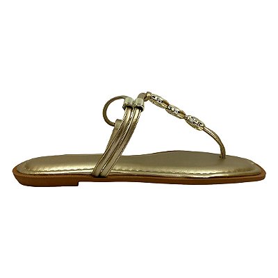 (Pe2447) Rasteira Detalhes Metalizados Ouro Light