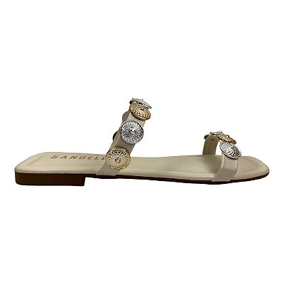 (237Ne) Rasteira Duas Tiras Apliques Metalizados Off White