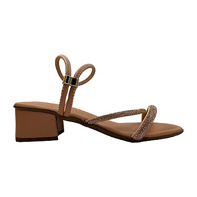 (4153Ye) Sandália Tiras Strass Detalhe Ajustável Pele