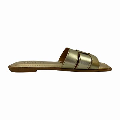 (Pe2353) Rasteira Tiras H Ouro Light