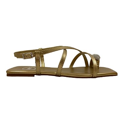 (8230-16162) Sandália Rasteira Tiras Cruzadas Detalhe Dedão Light Gold