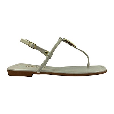 (702611454) Sandália Rasteira Tiras Em T Detalhe  Off White