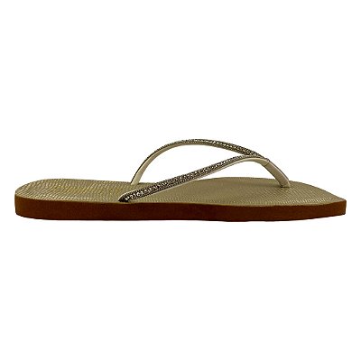 (Rv2416) Chinelo Tira Pedras Brilhosas Ouro Light