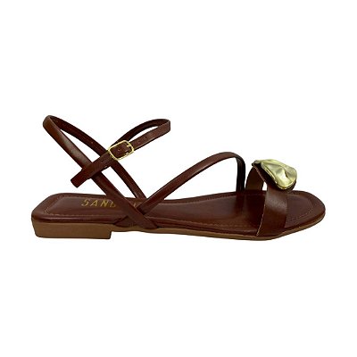 (701711454) Sandália Rasteira Com Detalhe Orgânico   Whisky