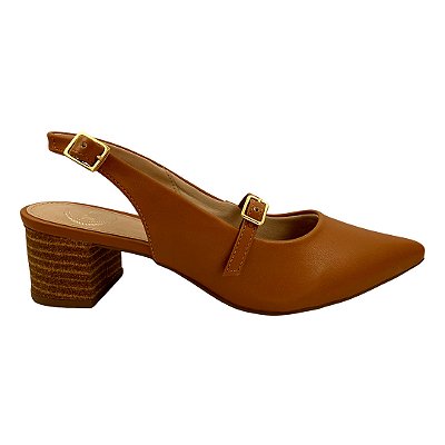 (53.127) Scarpin Slingback Salto Bloco Texturizado Ambar