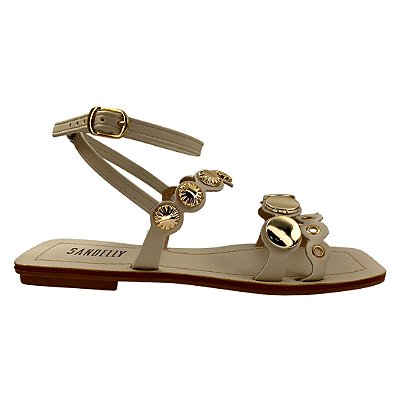 (8222-9100) Sandália Rasteira Detalhes Metálicos Off White