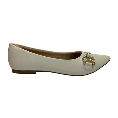 (8407-16505) Sapatilha Detalhe Metálico Dourado Bico Fino Off White