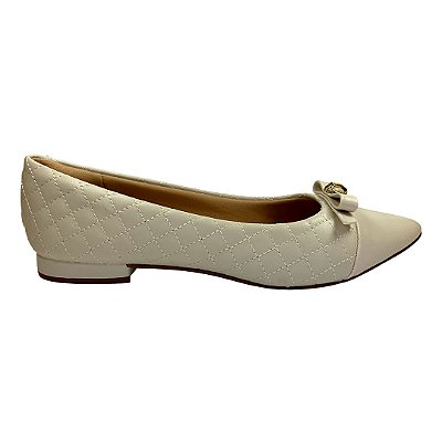 (8117-16525) Sapatilha Matelassê Laço Bico Fino Off White