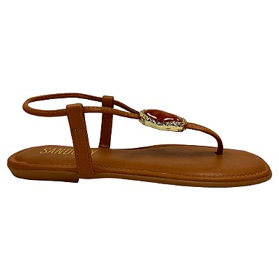 (Ue2597) Rasteira Pedra Orgânica Detalhe Dourado Ambar