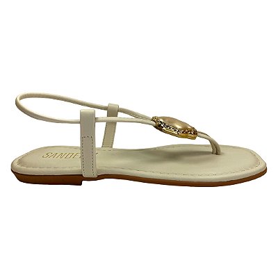 (Ue2597) Rasteira Pedra Orgânica Detalhe Dourado Off White