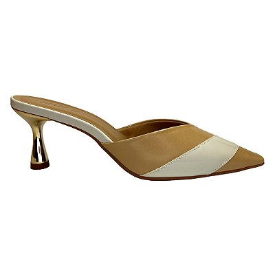 (5374-12582) Mule Bico Fino Salto Metalizado Latte